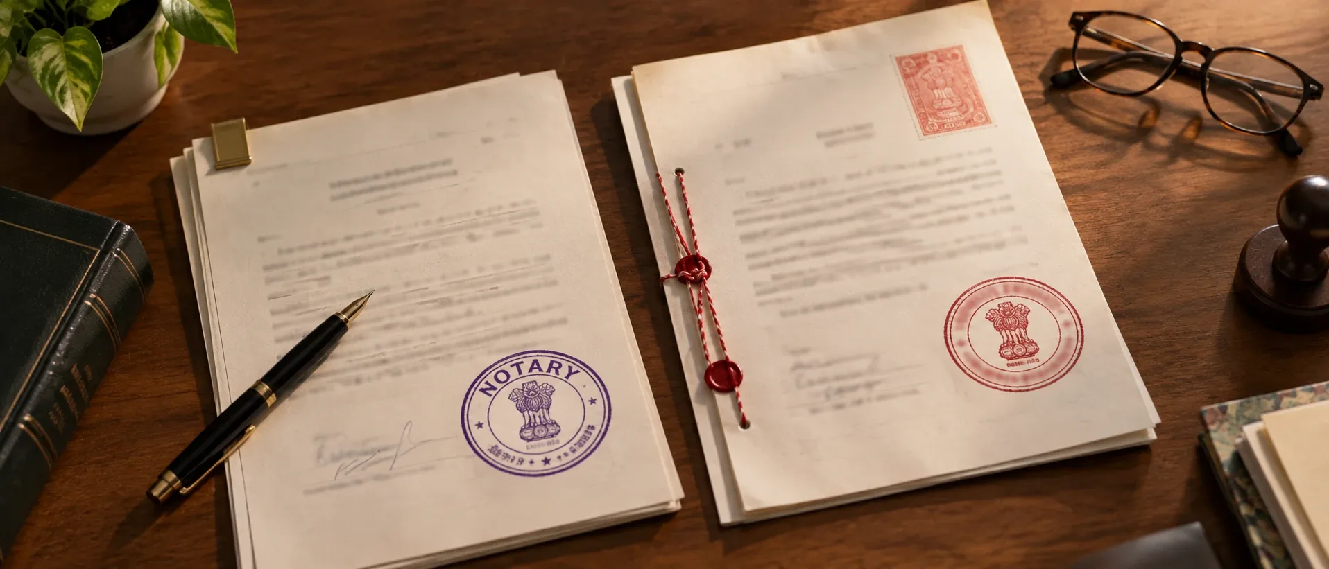 A notary seal and a registered document side by side