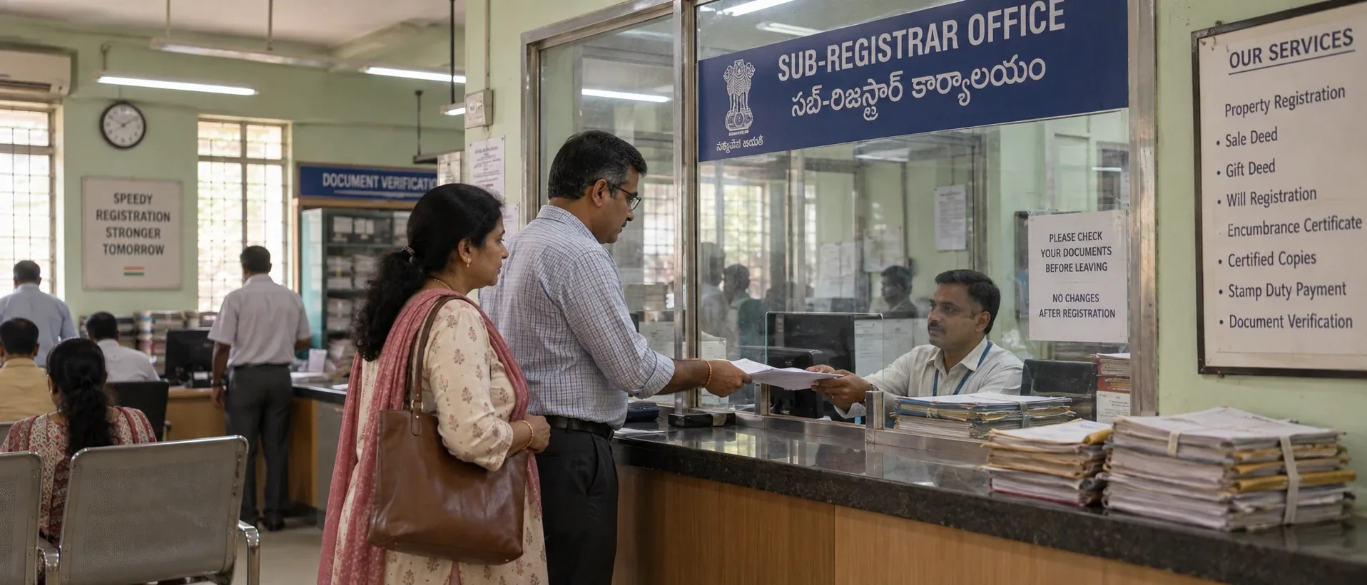 A couple registering their will at the Sub-Registrar Office
