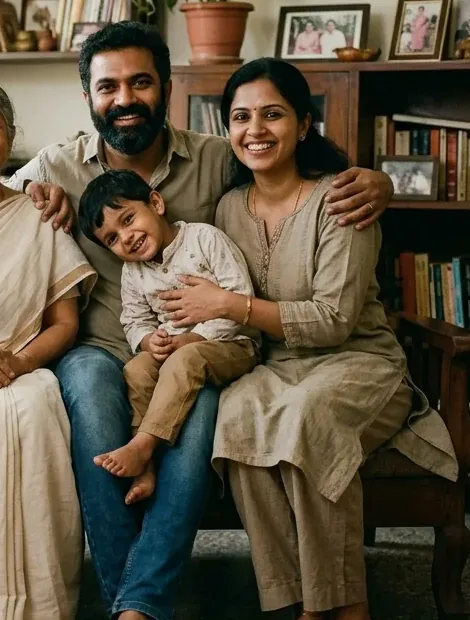A young family smiling together
