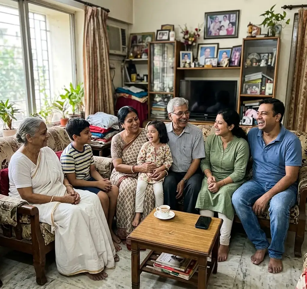 An Indian family together at home after putting their Will in place