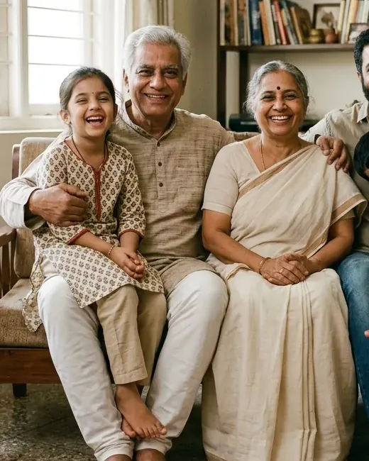 Grandparents and granddaughter smiling together