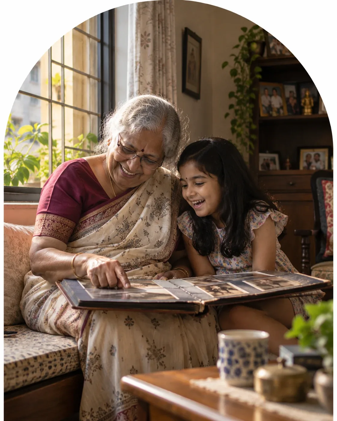 Grandparents smiling with their granddaughter